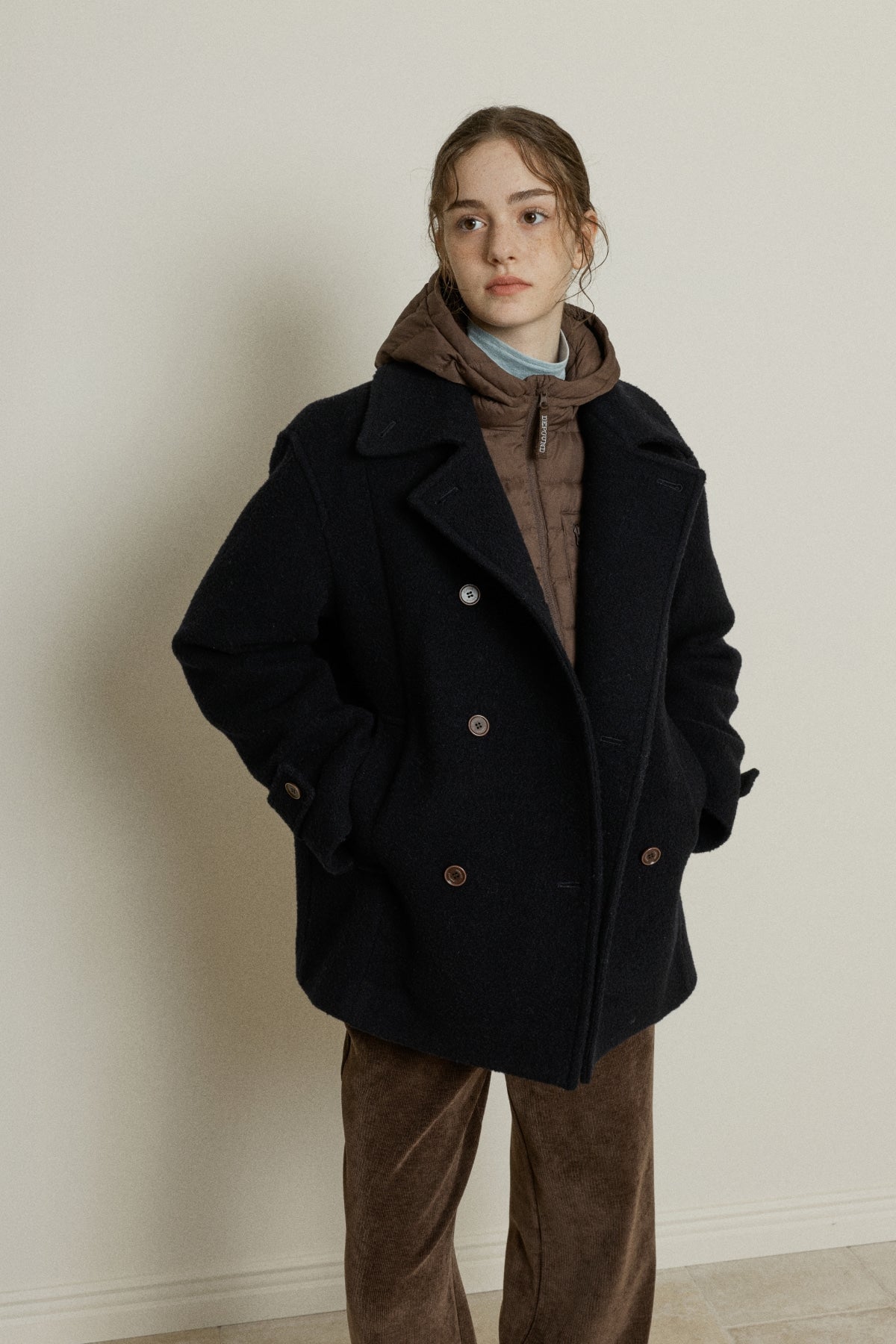 【YOONA同款】 BOUCLE WOOL DOUBLE-BREASTED HALF COAT
