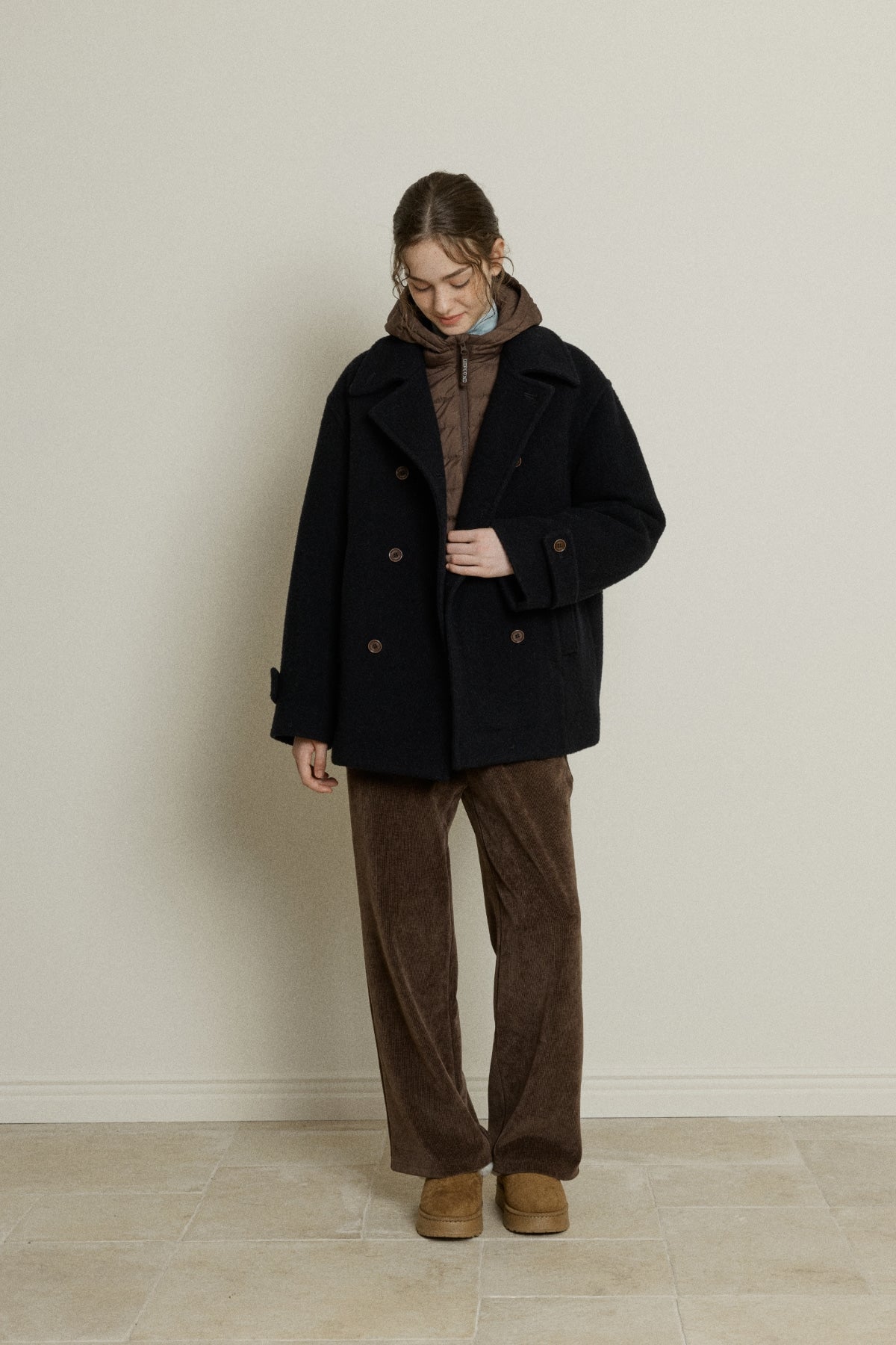 【YOONA同款】 BOUCLE WOOL DOUBLE-BREASTED HALF COAT
