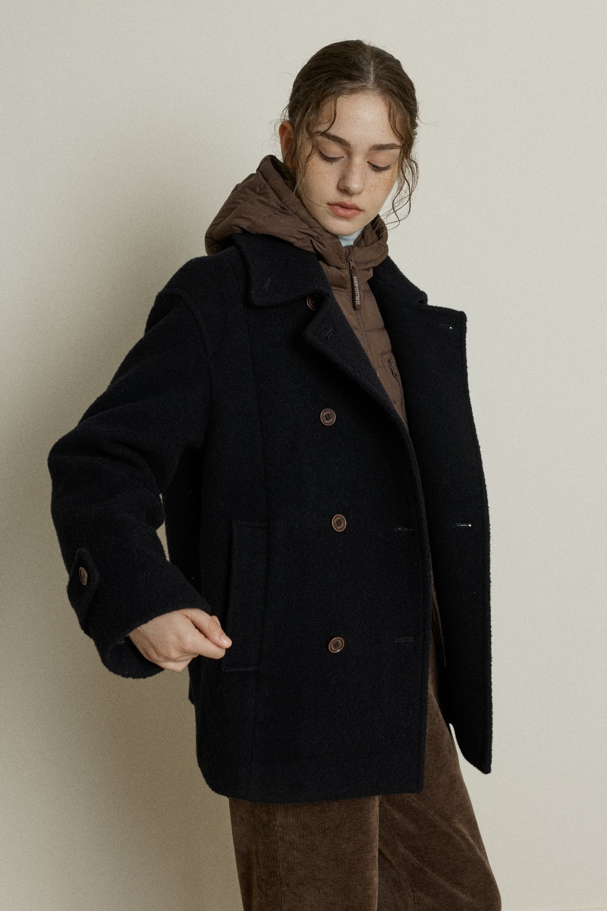 【YOONA同款】 BOUCLE WOOL DOUBLE-BREASTED HALF COAT