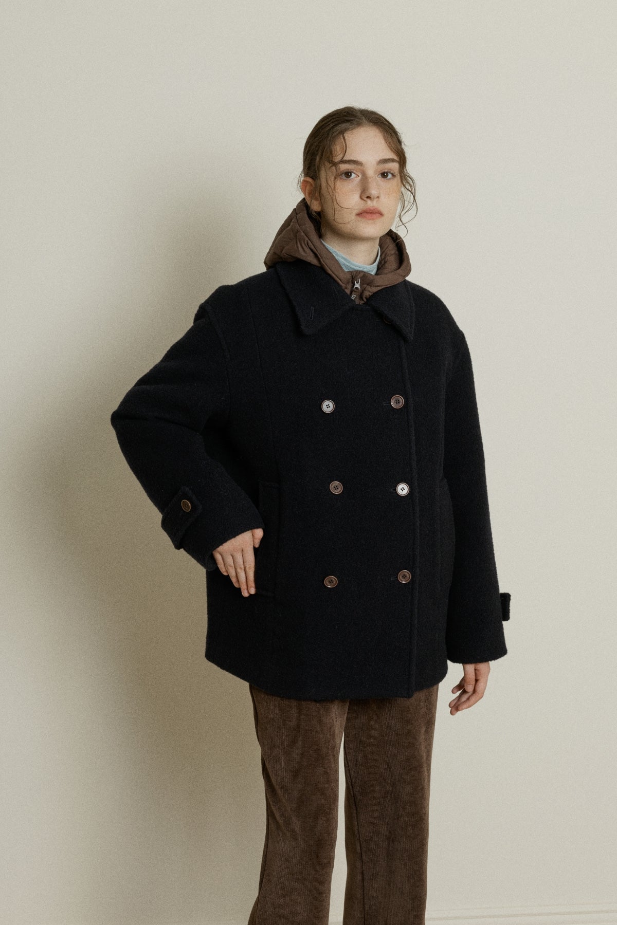 【YOONA同款】 BOUCLE WOOL DOUBLE-BREASTED HALF COAT