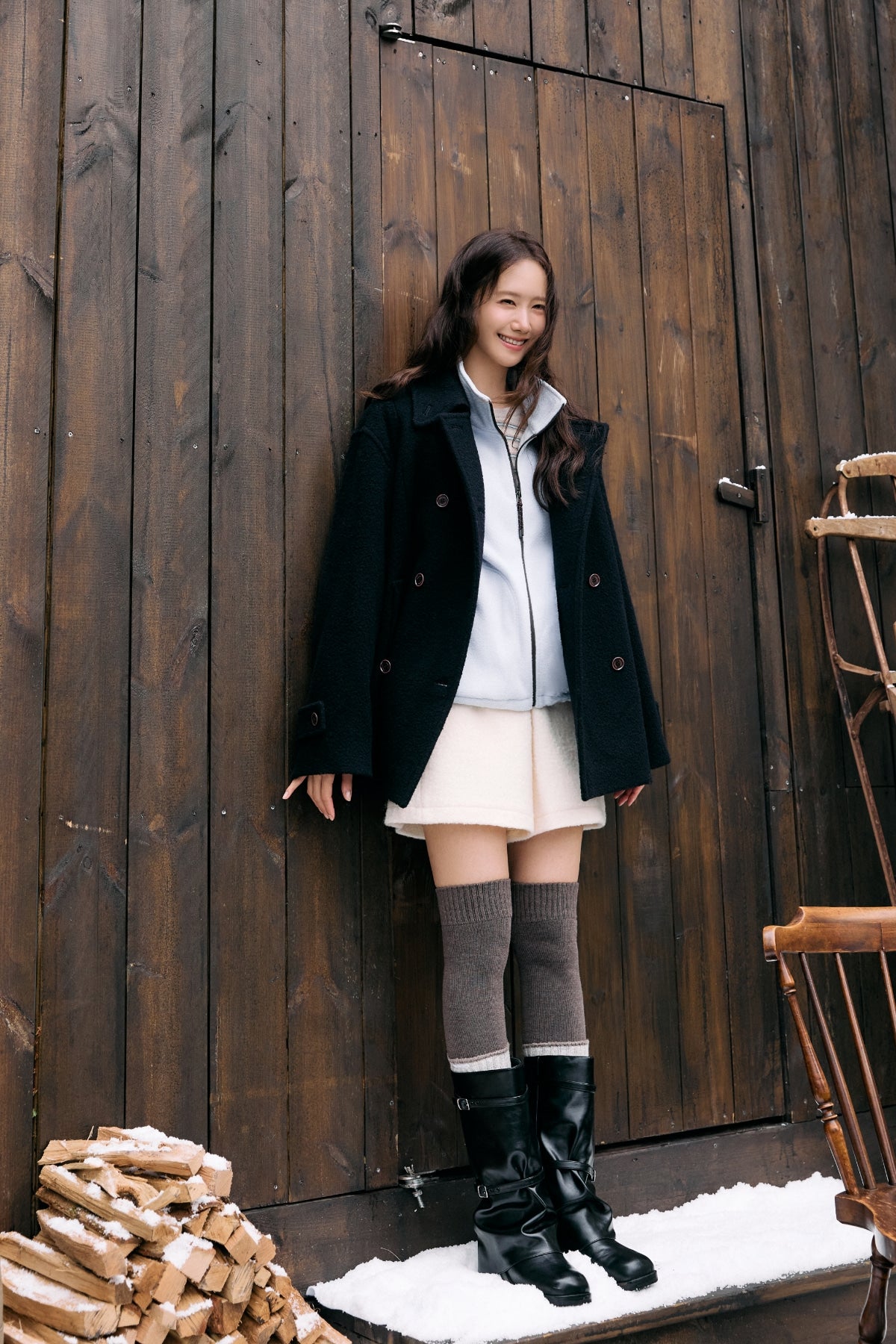【YOONA同款】 BOUCLE WOOL DOUBLE-BREASTED HALF COAT