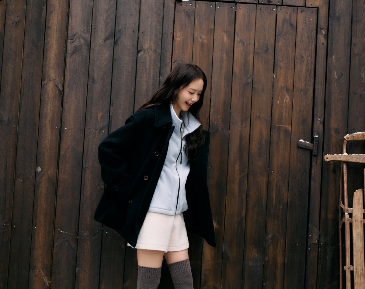 【YOONA同款】 BOUCLE WOOL DOUBLE-BREASTED HALF COAT