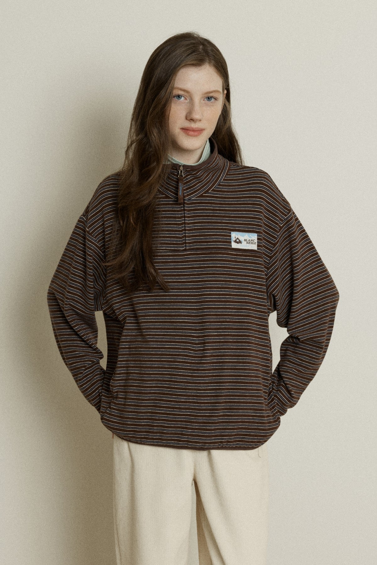 【YOONA同款】 STRIPE JERSEY HALF ZIP UP