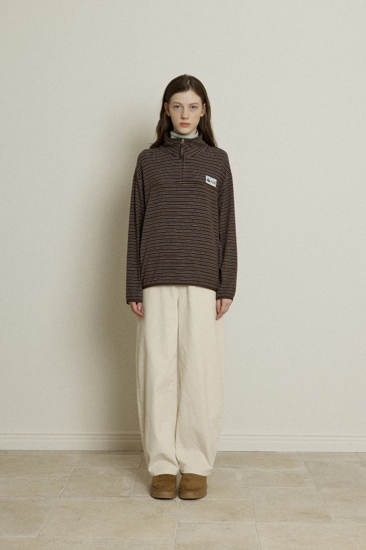【YOONA同款】 STRIPE JERSEY HALF ZIP UP