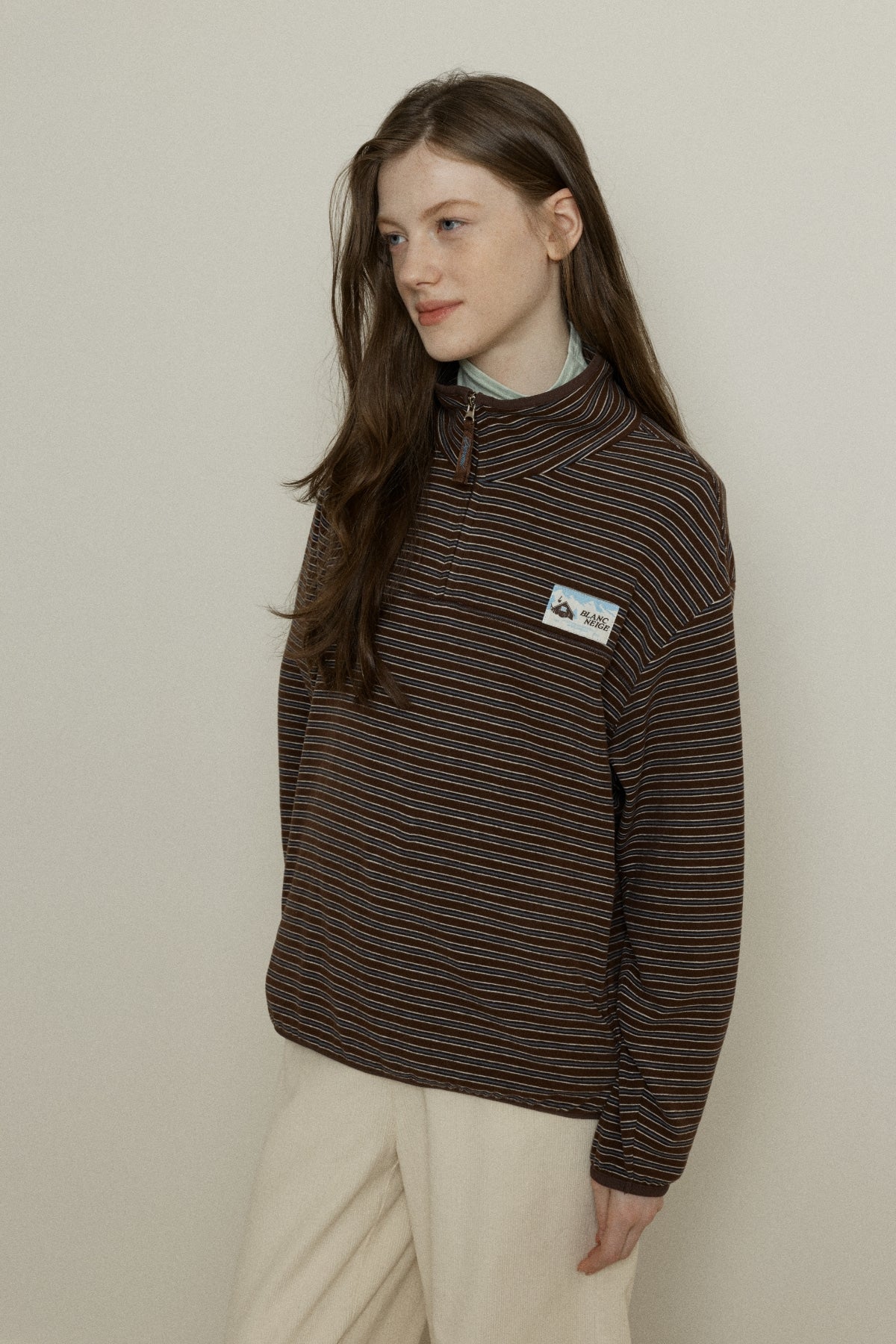 【YOONA同款】 STRIPE JERSEY HALF ZIP UP