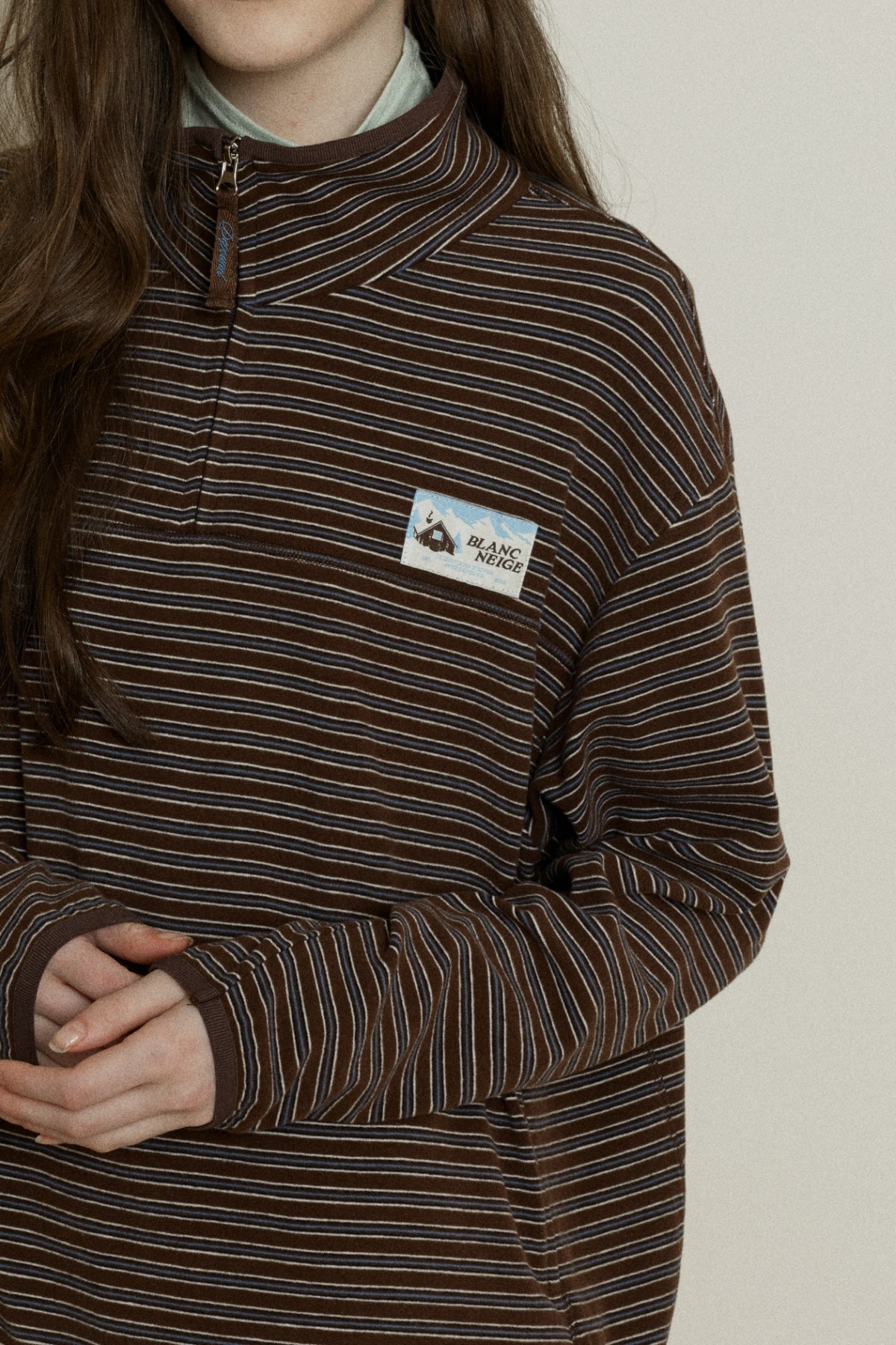 【YOONA同款】 STRIPE JERSEY HALF ZIP UP