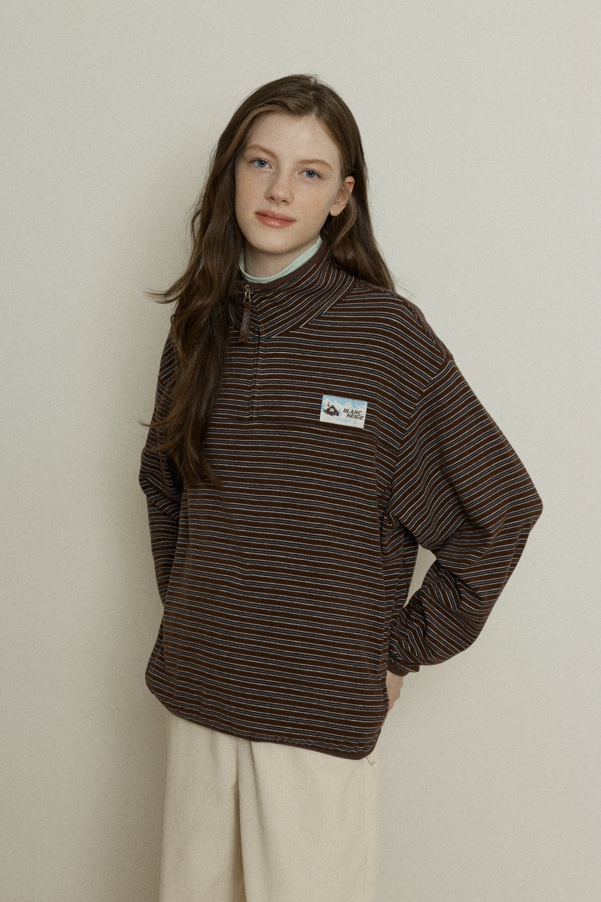 【YOONA同款】 STRIPE JERSEY HALF ZIP UP