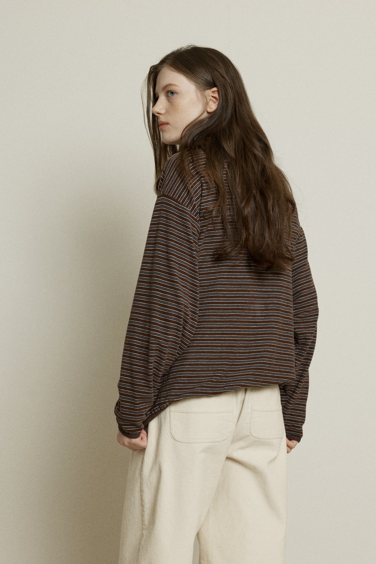 【YOONA同款】 STRIPE JERSEY HALF ZIP UP