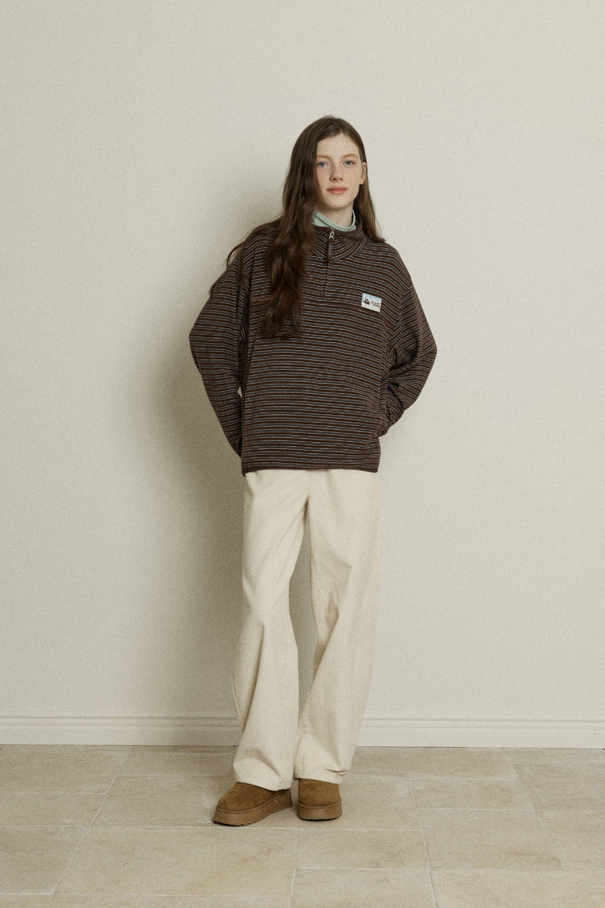 【YOONA同款】 STRIPE JERSEY HALF ZIP UP