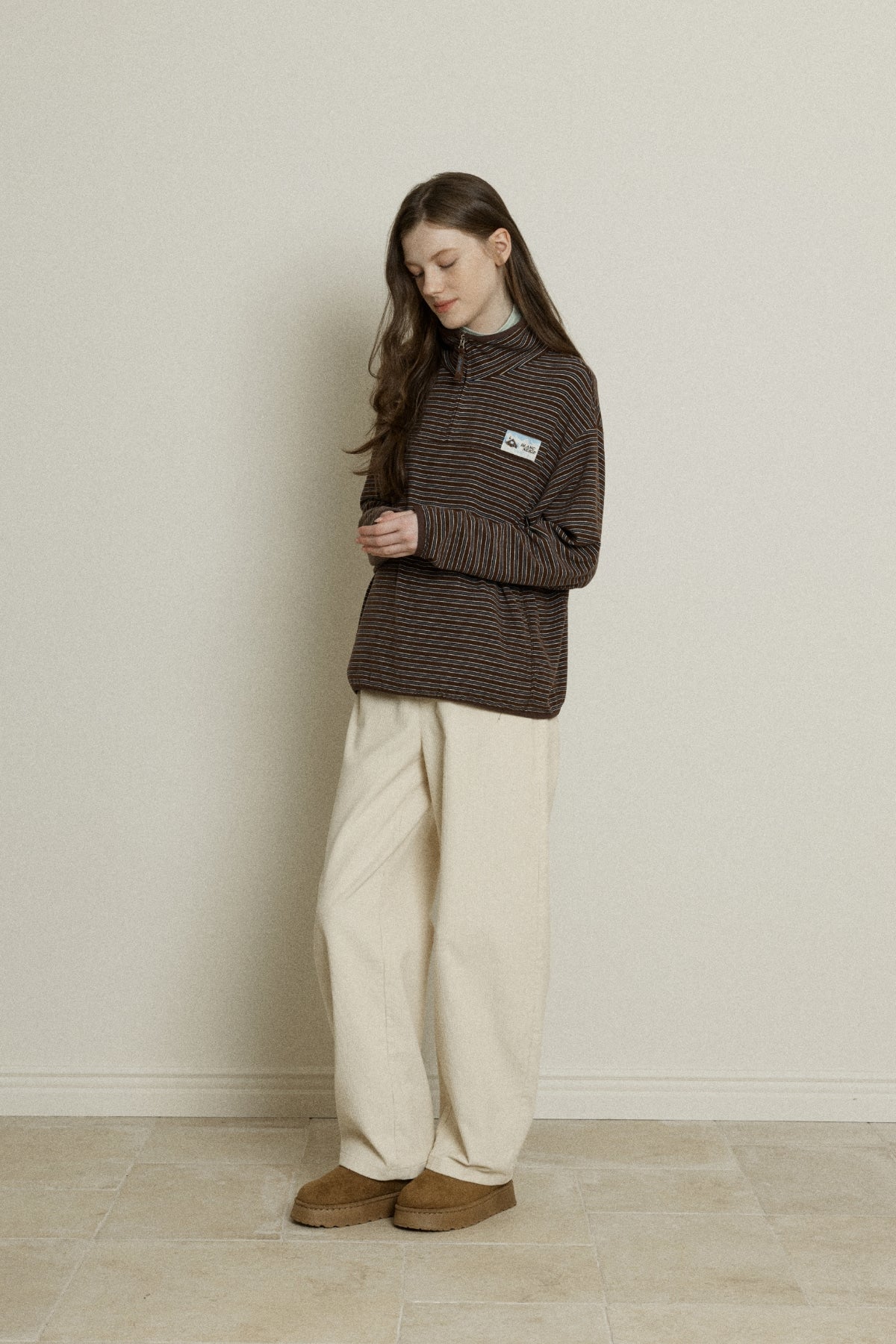 【YOONA同款】 STRIPE JERSEY HALF ZIP UP
