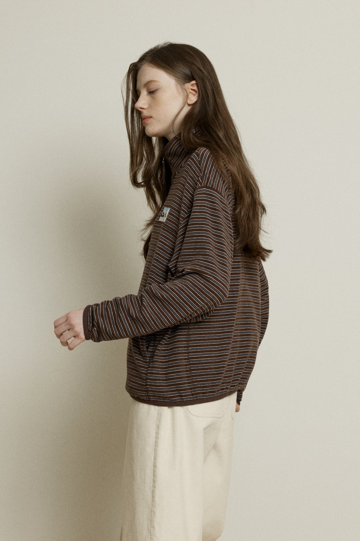 【YOONA同款】 STRIPE JERSEY HALF ZIP UP