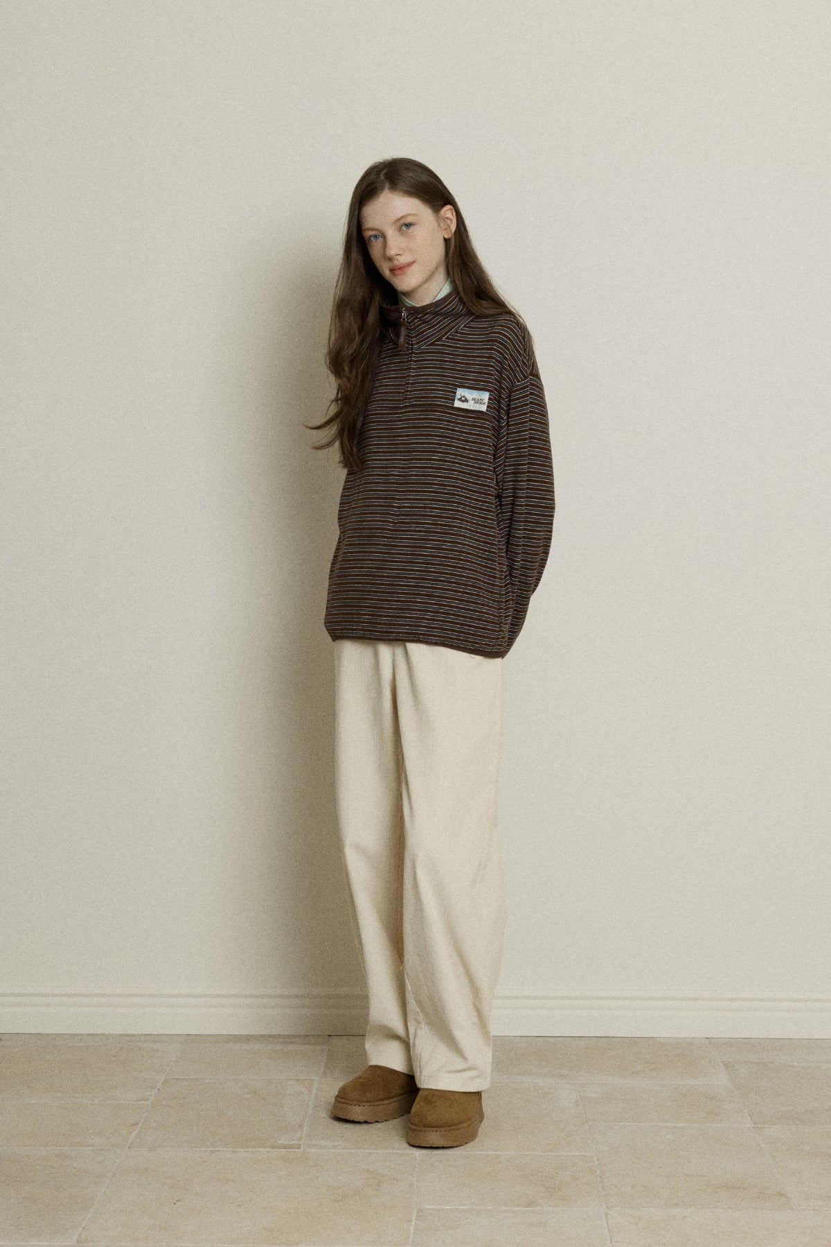 【YOONA同款】 STRIPE JERSEY HALF ZIP UP