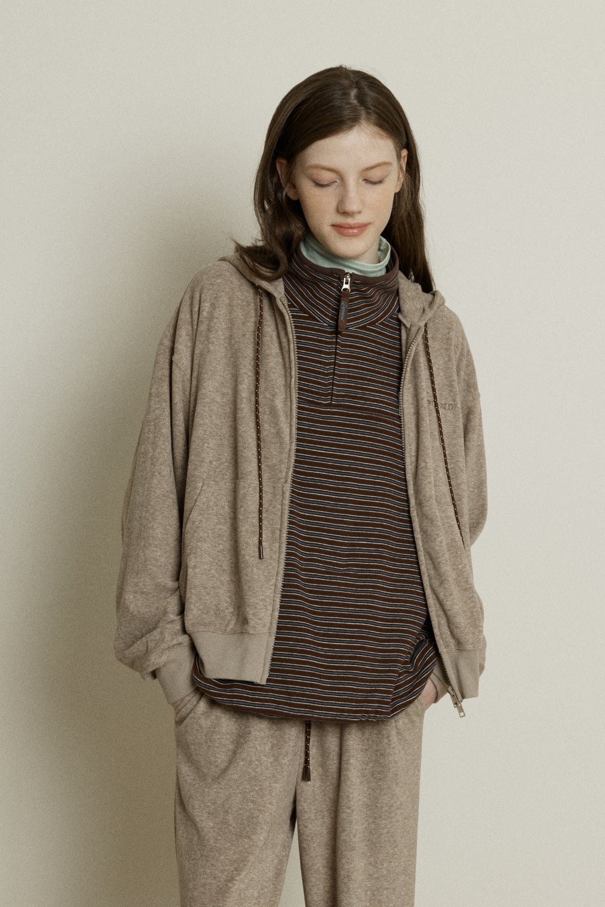【YOONA同款】 STRIPE JERSEY HALF ZIP UP