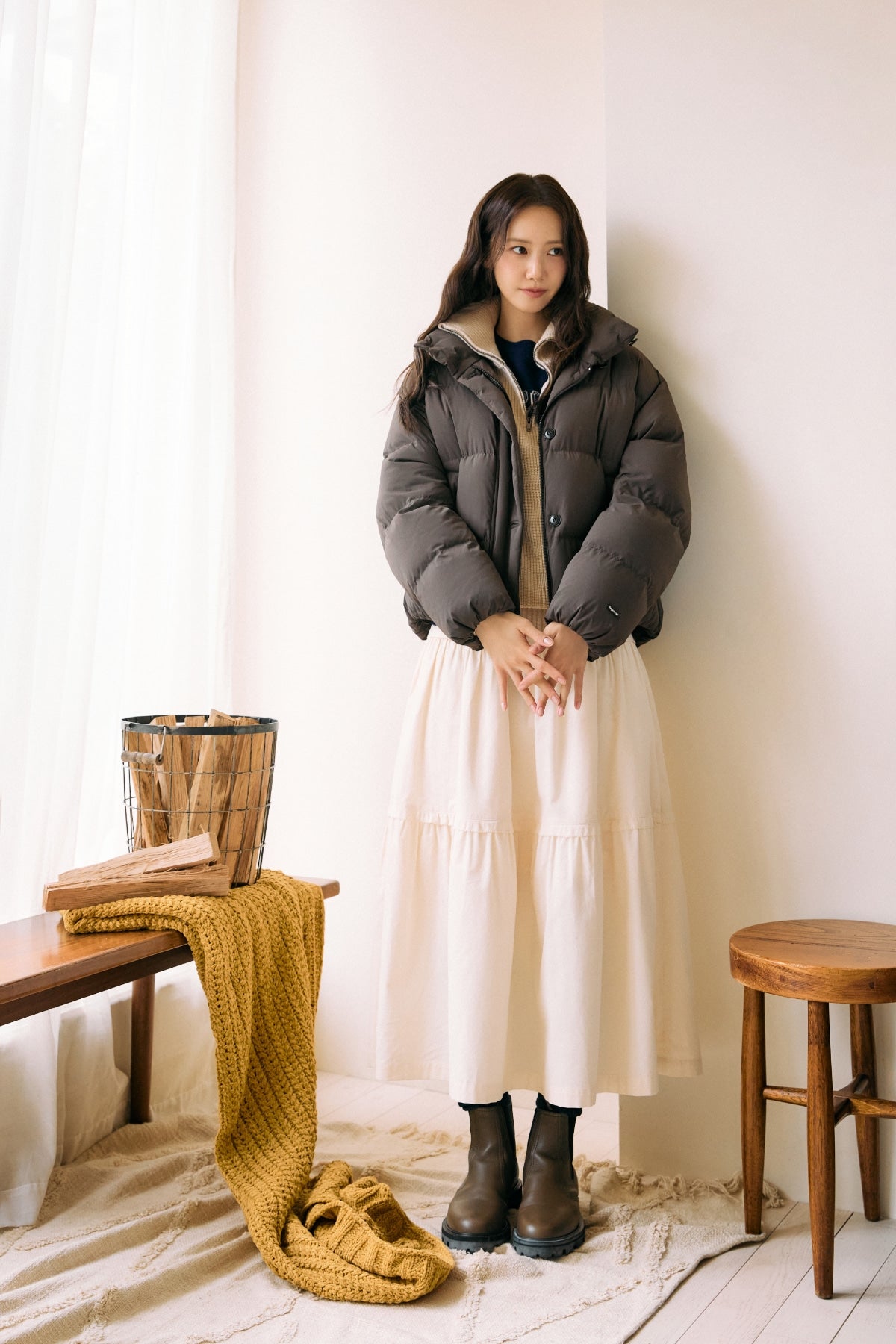 【YOONA同款】 CORDUROY VOLUME PINTUCK SKIRT