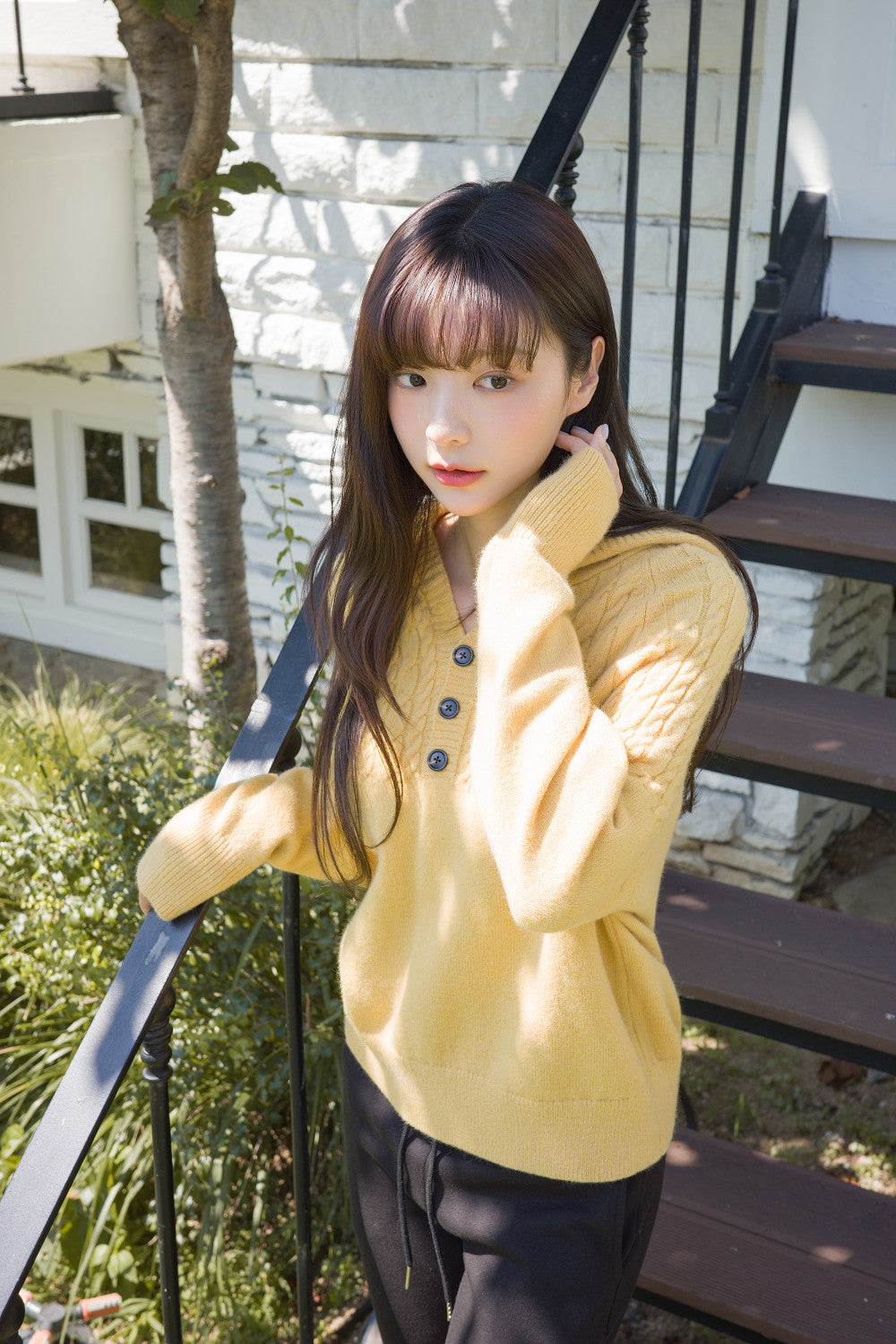 CABLE HALF OPEN HOOD KNIT - 4 COL