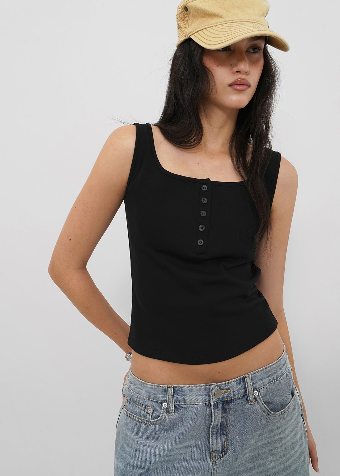 STRETCH STANDARD SQUARE HENLEY NECK TANK 10