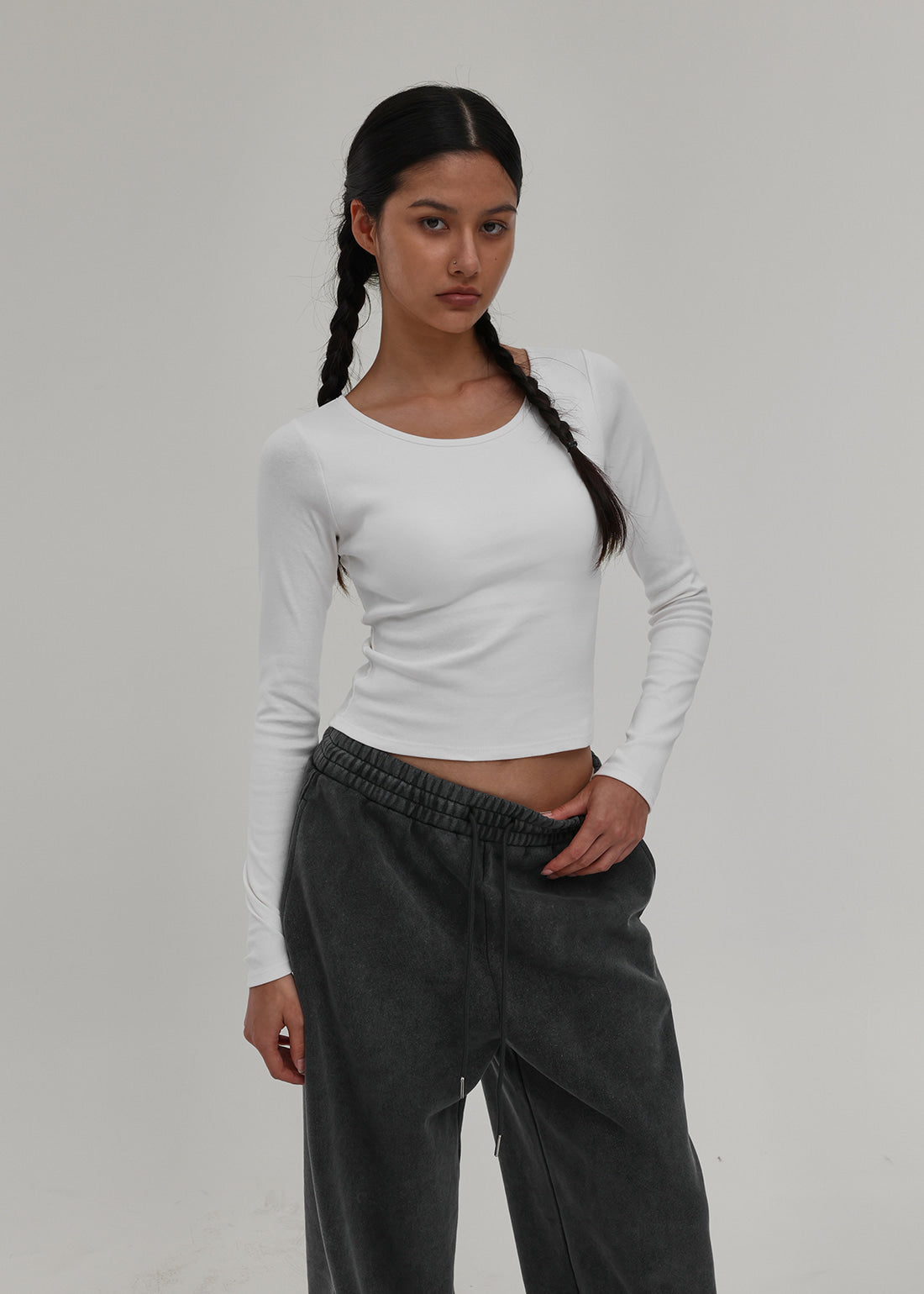 SOFT U-NECK BRA TOP LONG SLEEVE TEE - 3 COLORS 1