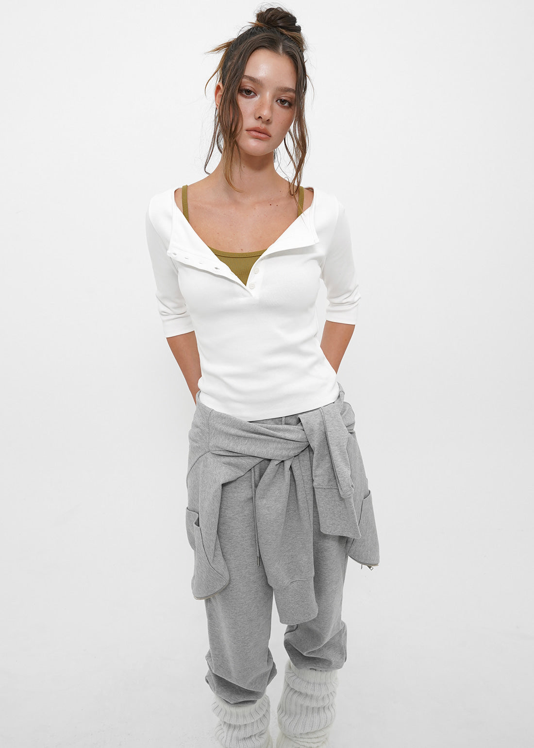 STRETCH STANDARD HENLEY NECK 3/4 SLEEVE TEE 10