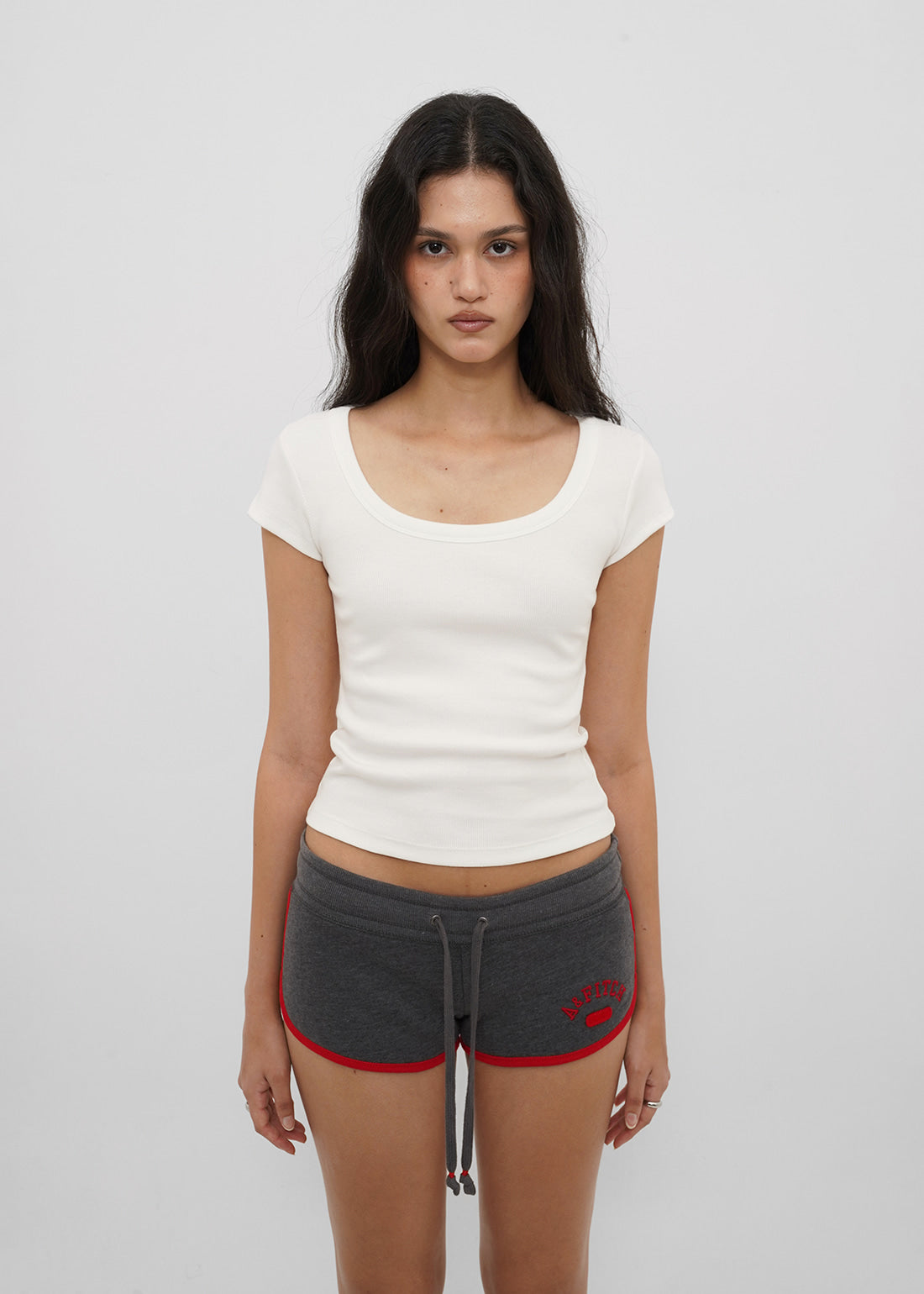 BASIC RIBBED WIDE U-NECK CAP SLEEVE SHORT SLEEVE TEE 5