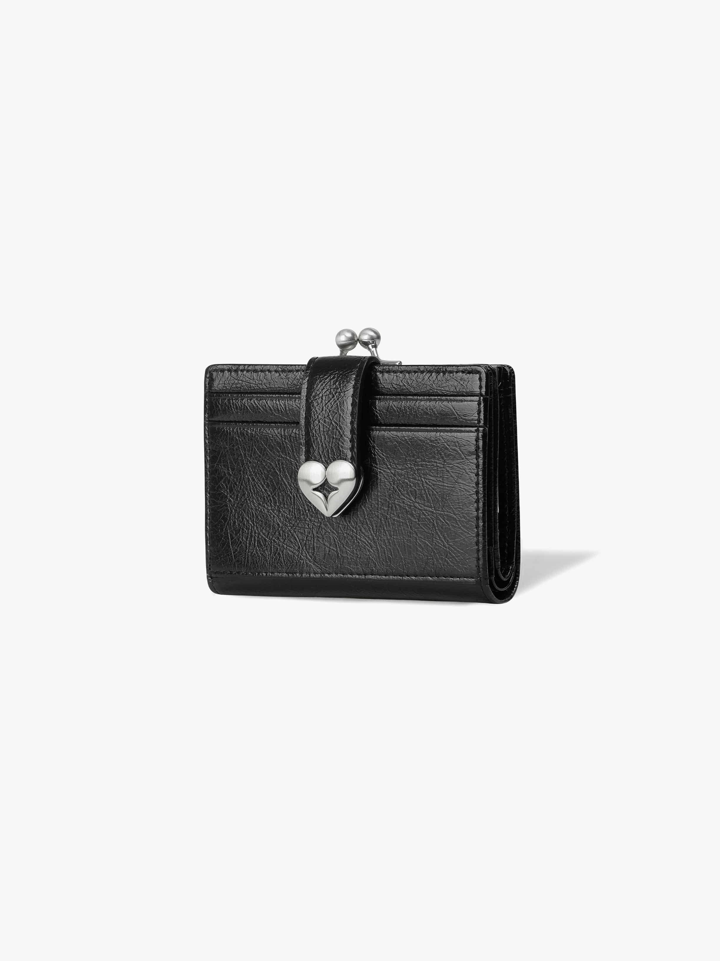 CRINKLE HEARTY FRAME BRIDGE WALLET - BLACK
