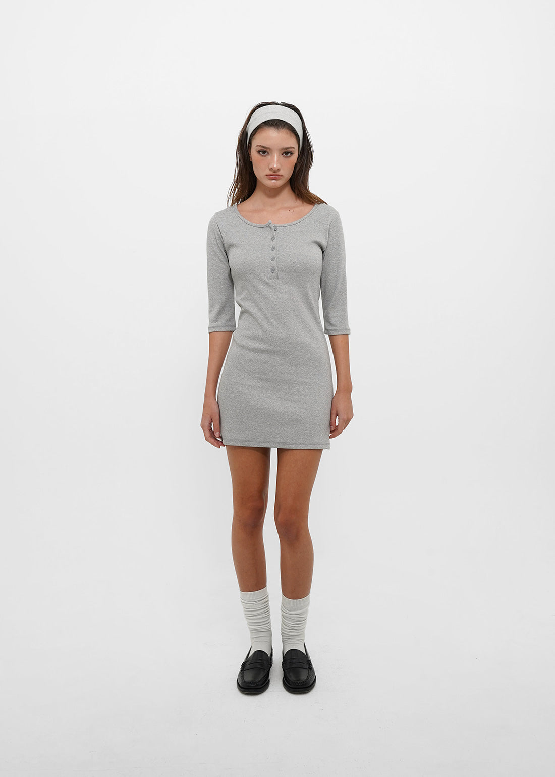 STRETCH STANDARD HENLEY NECK CAPRI MINI DRESS - 2 COLORS 4