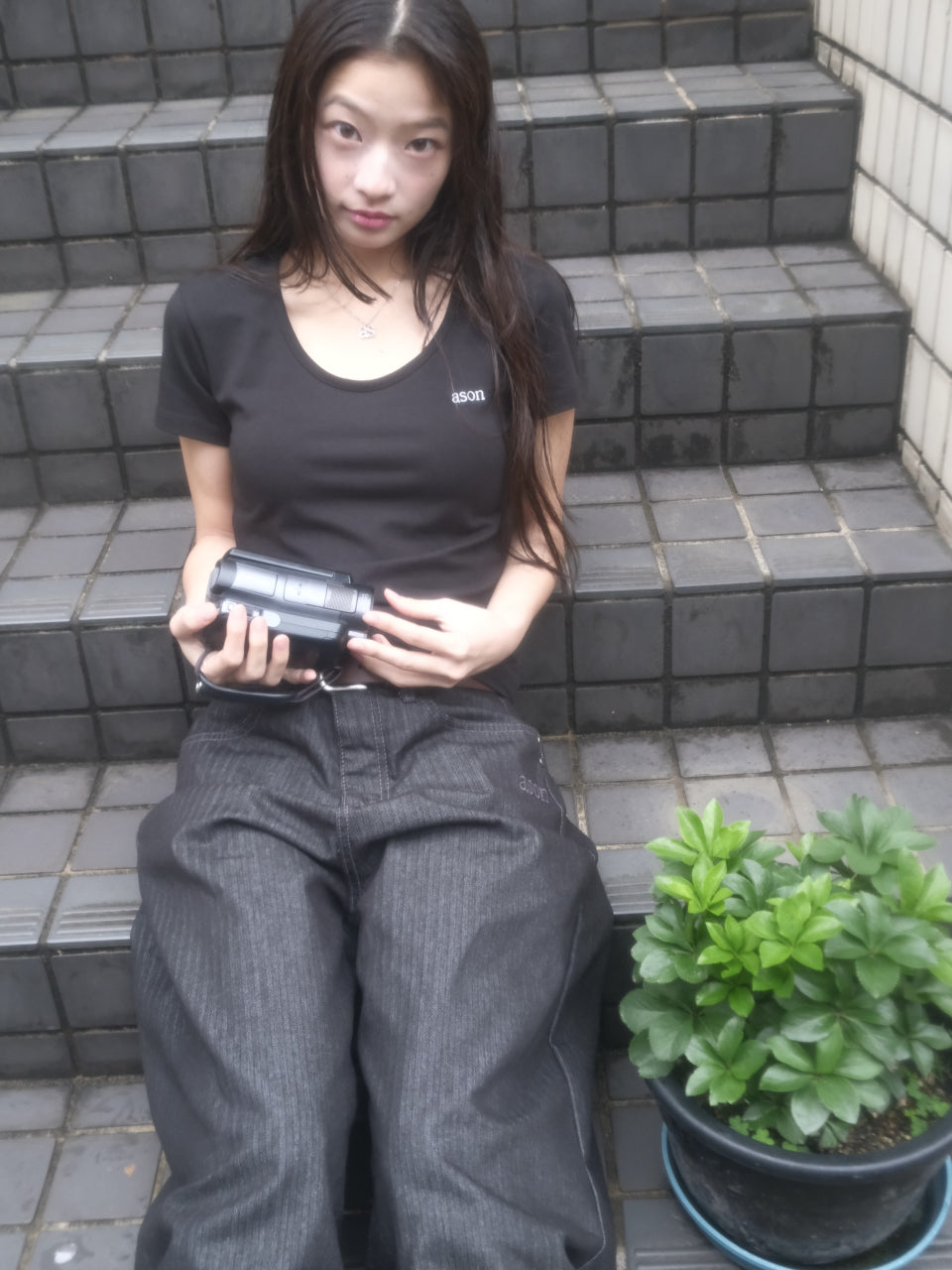 ASON PLAIN SLIM TEE BLACK