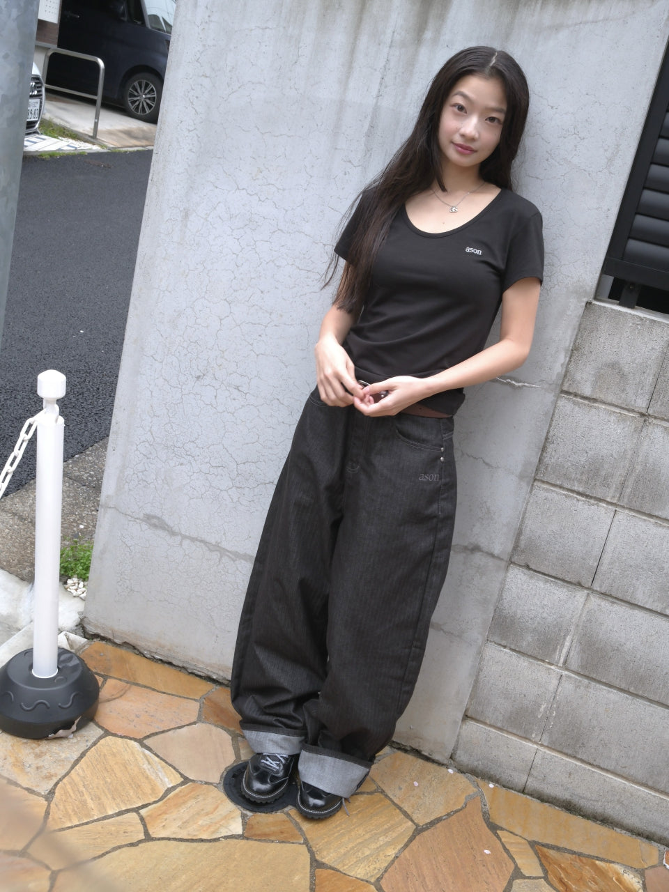 ASON PLAIN SLIM TEE BLACK