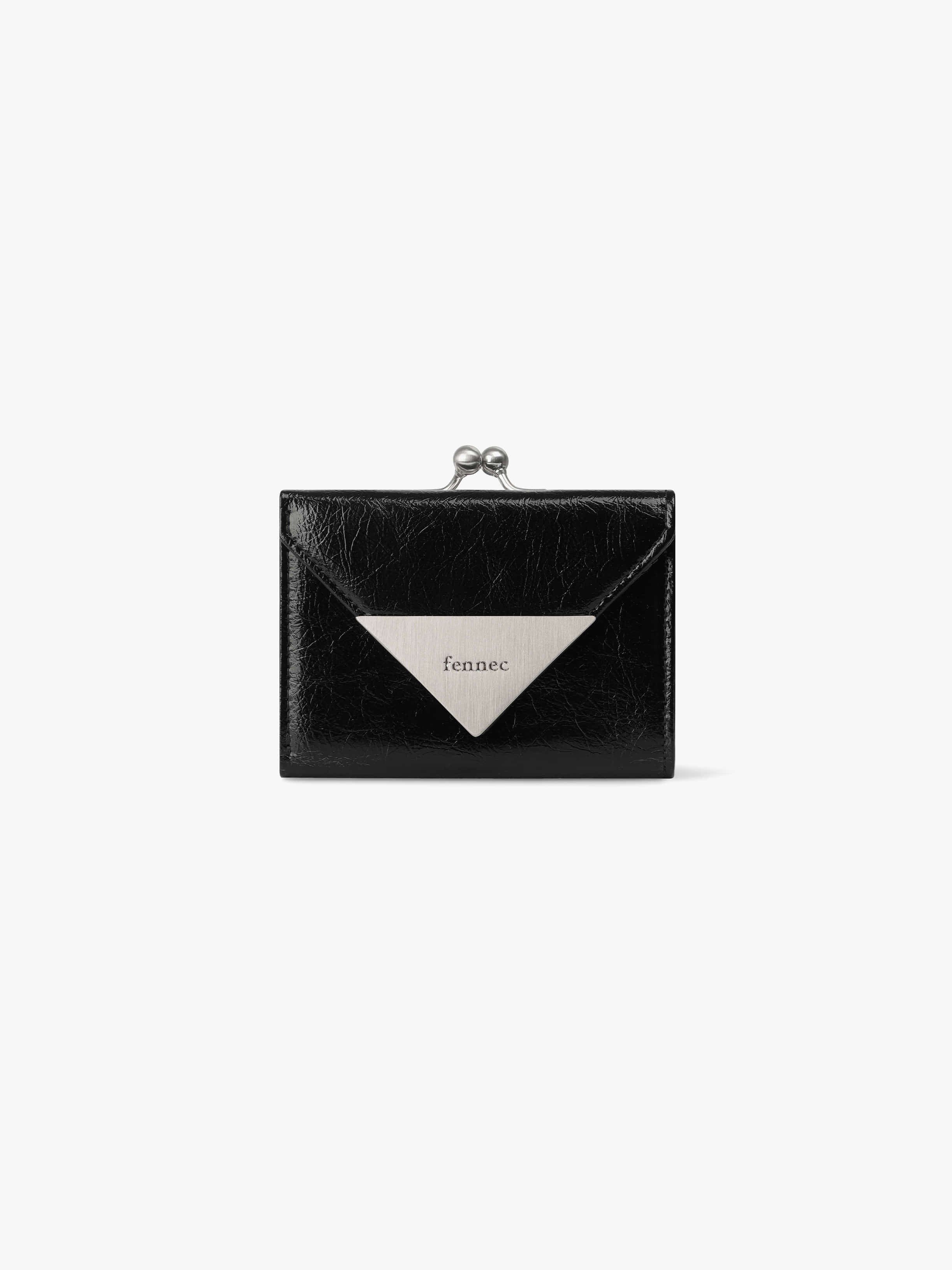 CRINKLE TRIANGLE FRAME WALLET - BLACK