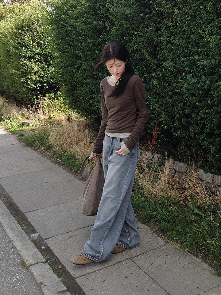 TODAY WIDE MID-BLUE DENIM PANTS