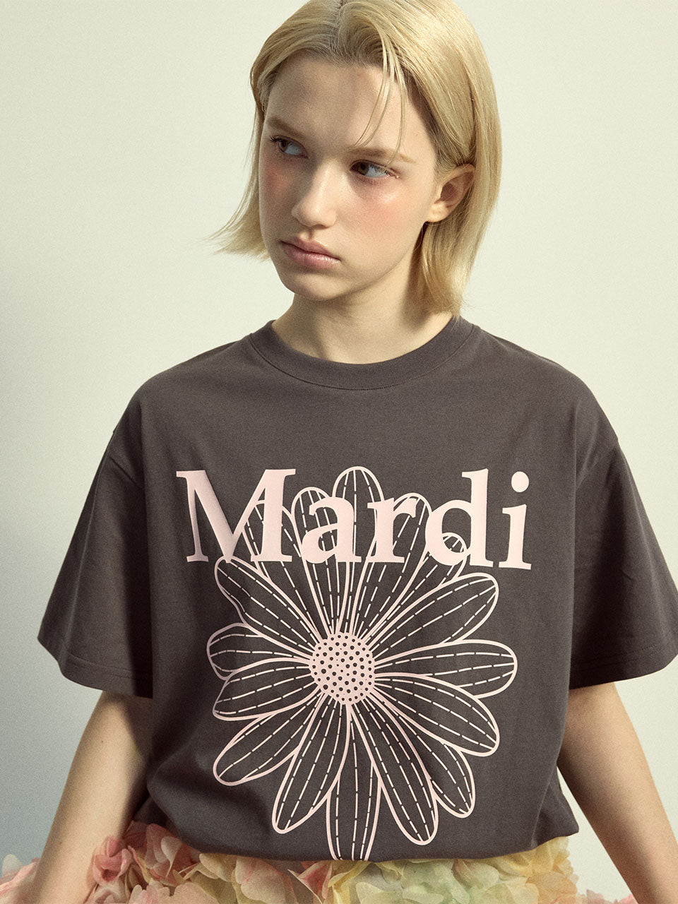 TSHIRT FLOWERMARDI_CHARCOAL PALEPINK