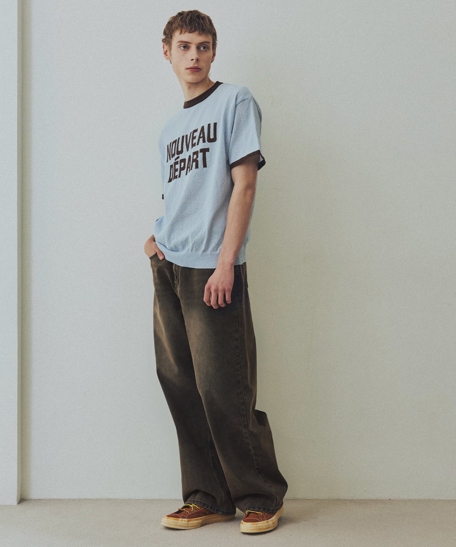LETTERING SHORT SLEEVE COLOR BLOCK RINGER TEE - BLUE