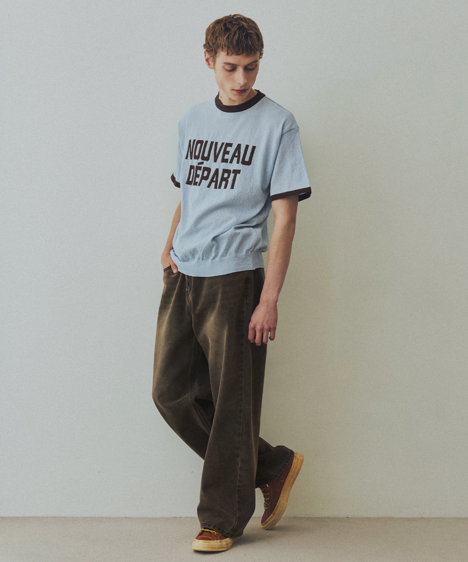 LETTERING SHORT SLEEVE COLOR BLOCK RINGER TEE - BLUE