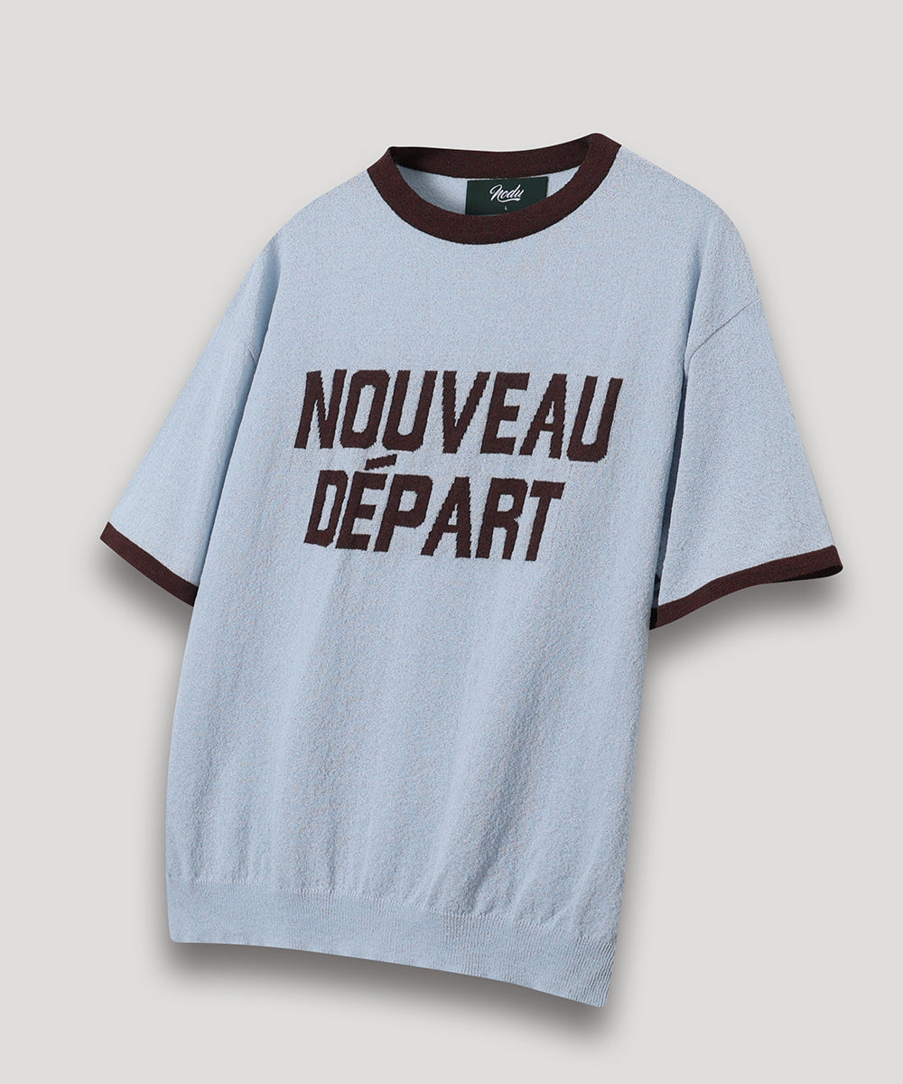LETTERING SHORT SLEEVE COLOR BLOCK RINGER TEE - BLUE