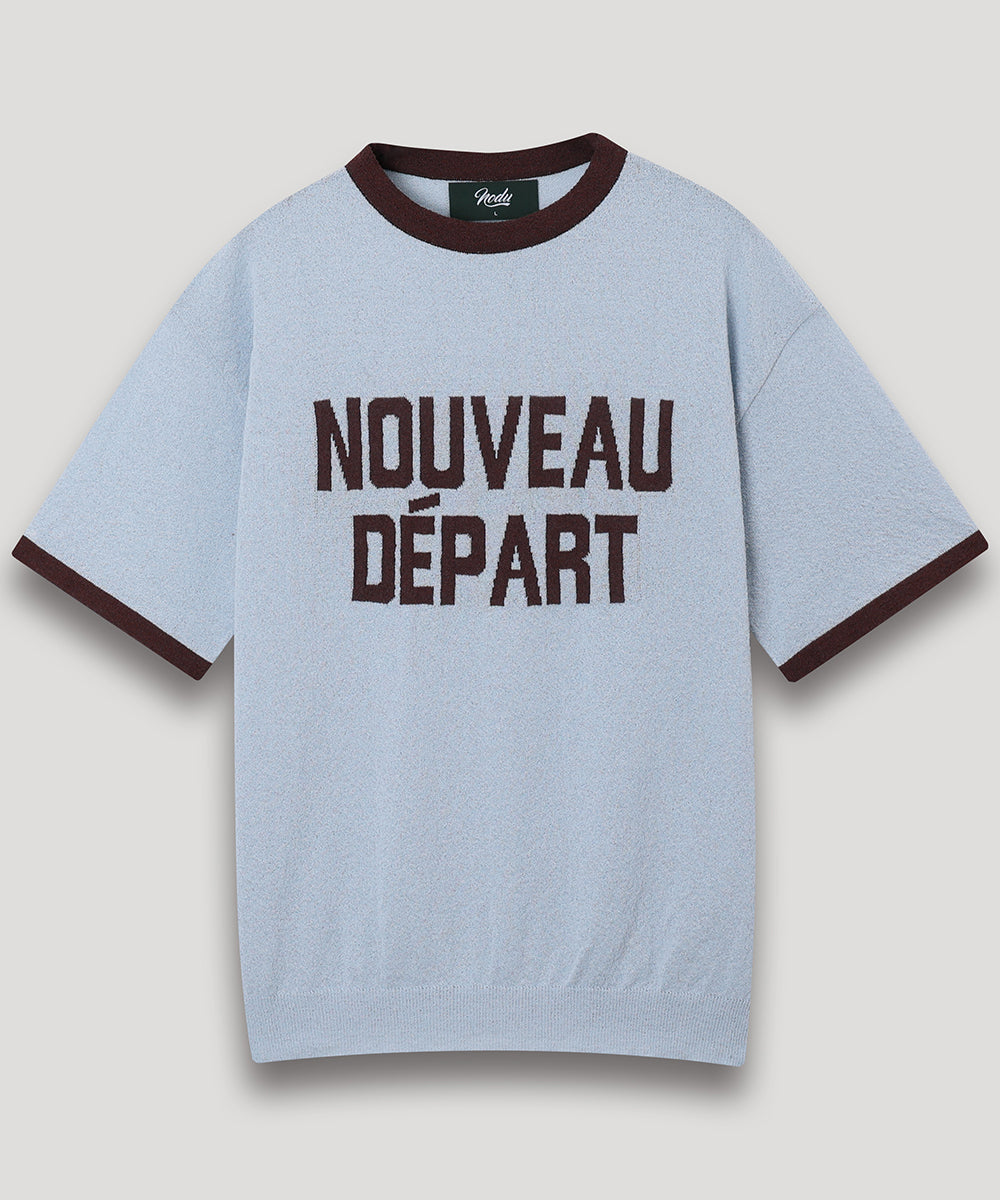 LETTERING SHORT SLEEVE COLOR BLOCK RINGER TEE - BLUE