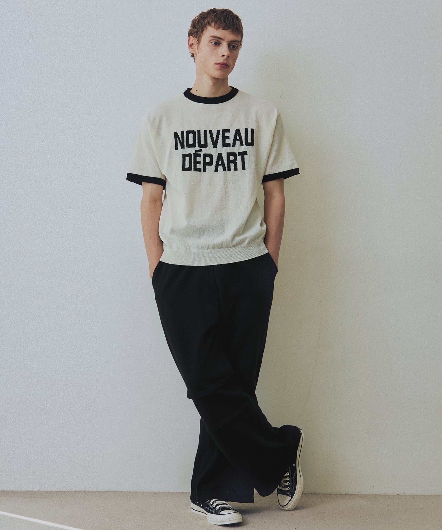 LETTERING SHORT SLEEVE COLOR BLOCK RINGER TEE - IVORY