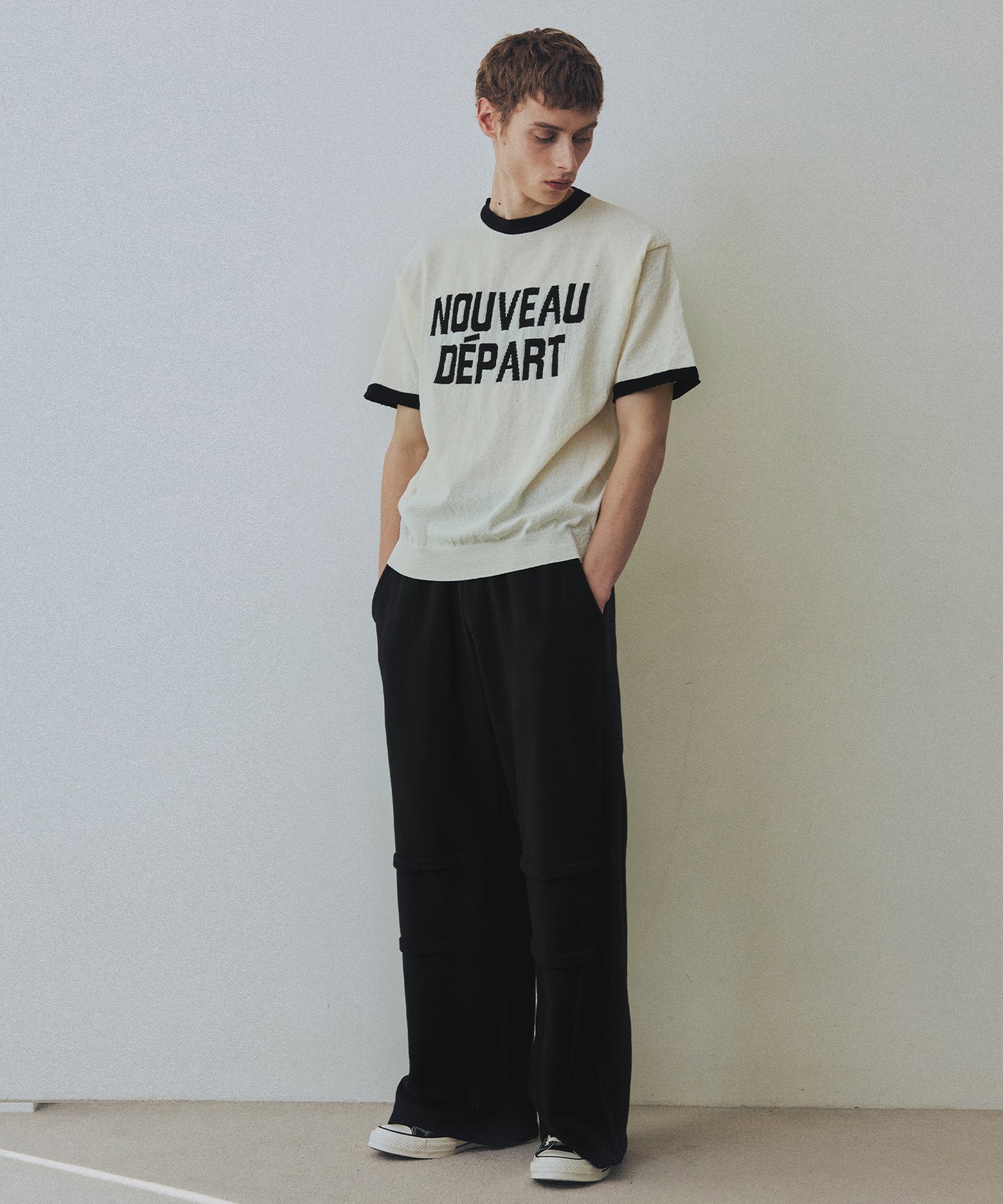 LETTERING SHORT SLEEVE COLOR BLOCK RINGER TEE - IVORY
