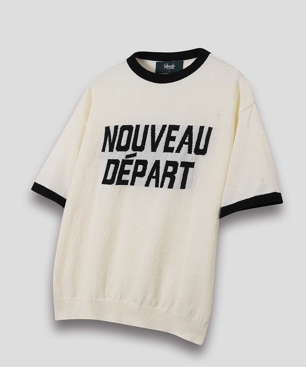 LETTERING SHORT SLEEVE COLOR BLOCK RINGER TEE - IVORY