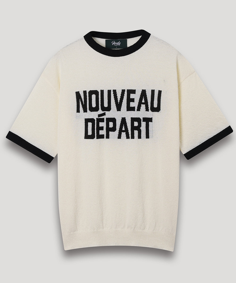 LETTERING SHORT SLEEVE COLOR BLOCK RINGER TEE - IVORY