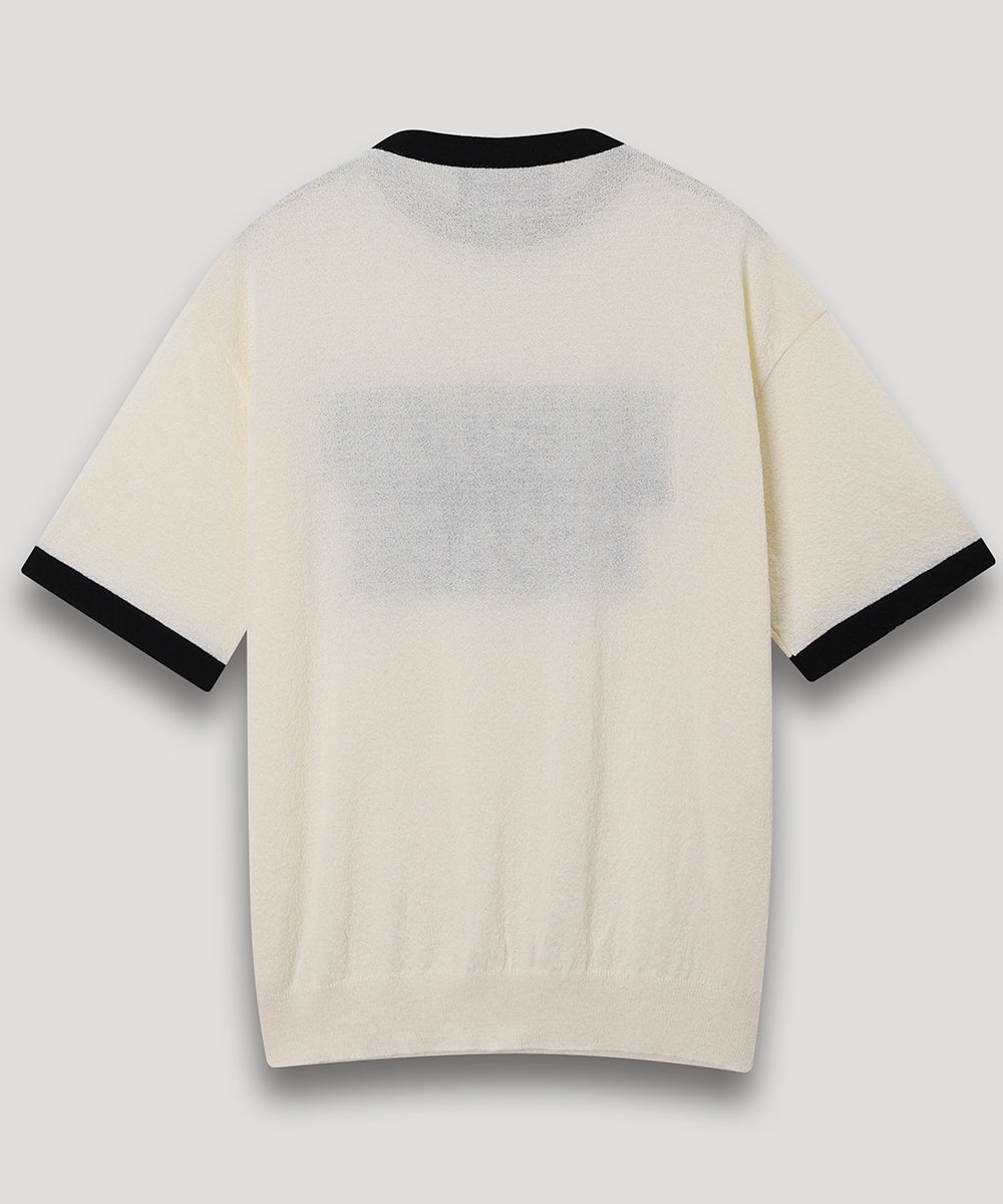LETTERING SHORT SLEEVE COLOR BLOCK RINGER TEE - IVORY