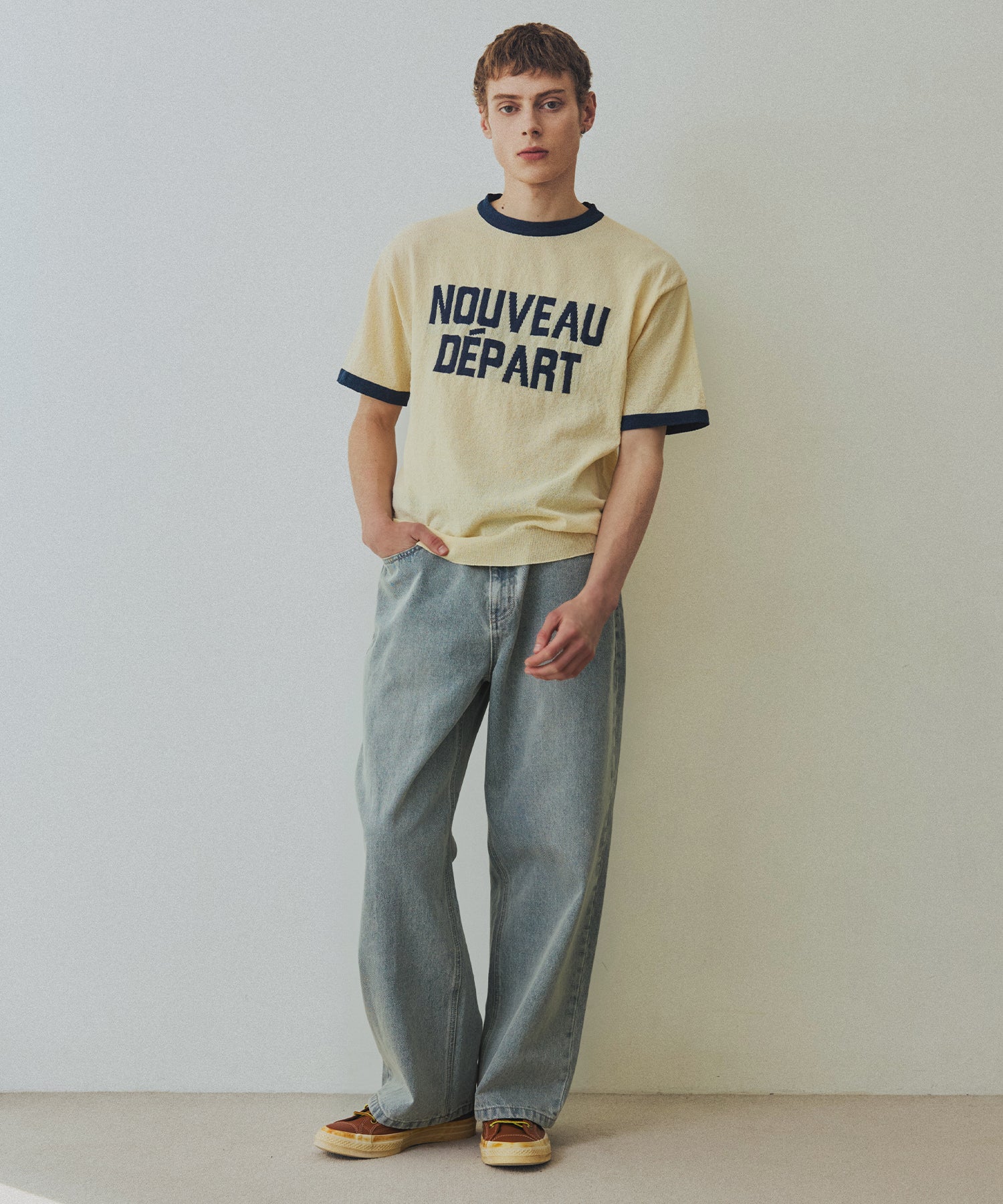 LETTERING SHORT SLEEVE COLOR BLOCK RINGER TEE - YELLOW