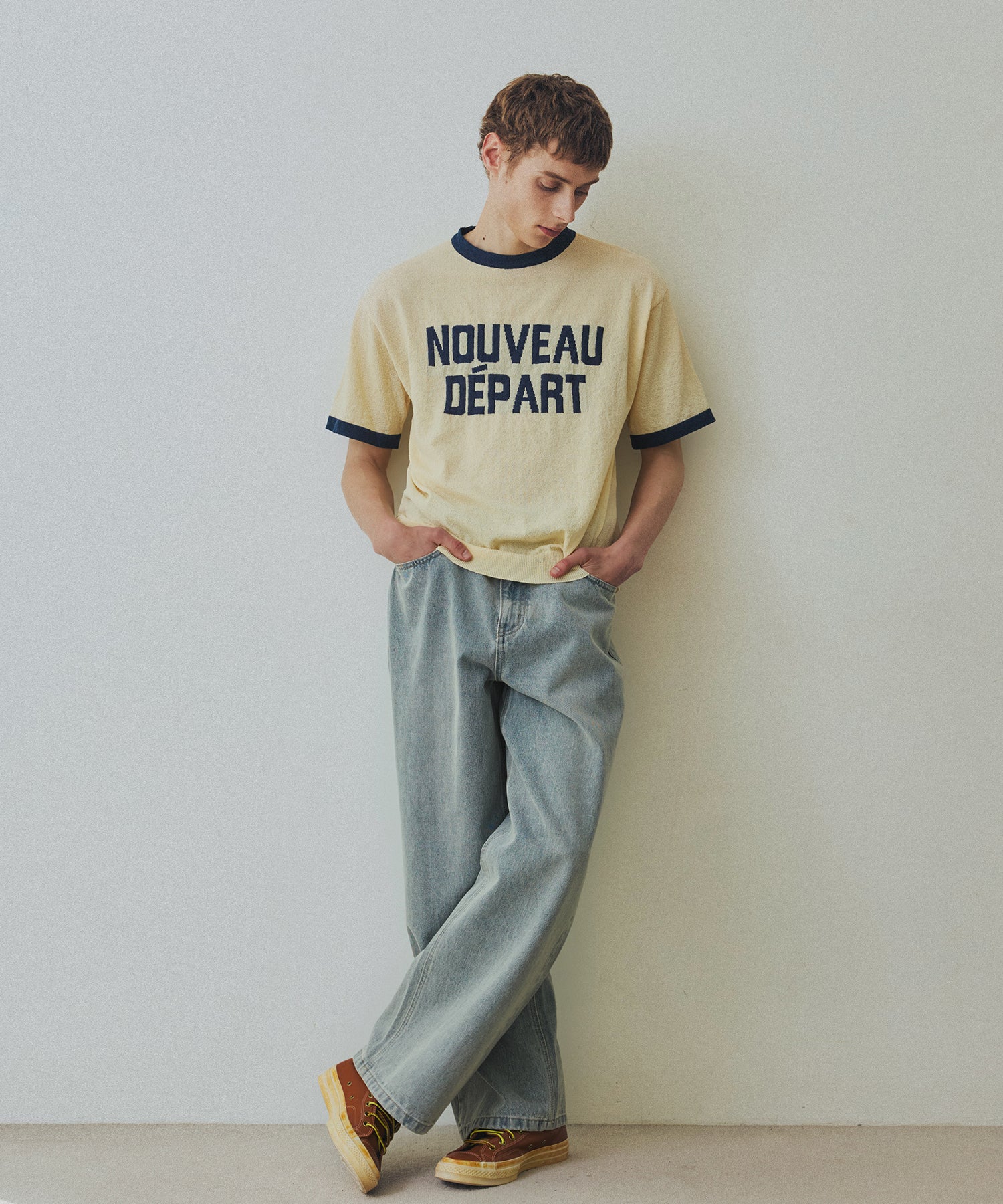LETTERING SHORT SLEEVE COLOR BLOCK RINGER TEE - YELLOW