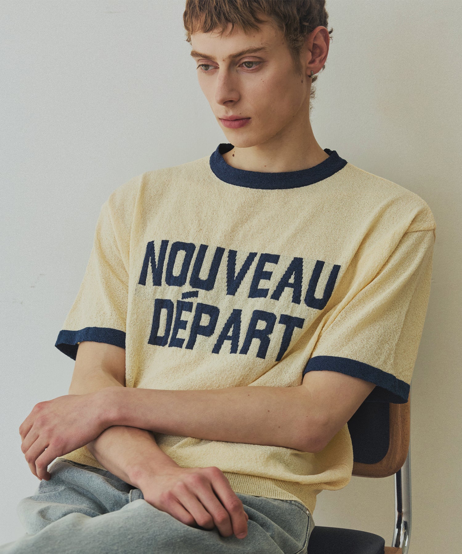 LETTERING SHORT SLEEVE COLOR BLOCK RINGER TEE - YELLOW