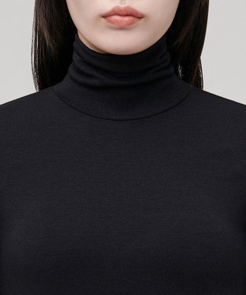 WOMENS TENCEL SLIM TURTLE NECK TEE #韓韶禧同款! - 16 COLORS BLACK