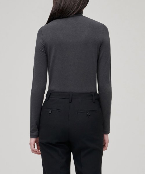 WOMENS TENCEL SLIM TURTLE NECK TEE #韓韶禧同款! - 16 COLORS DARK GREY