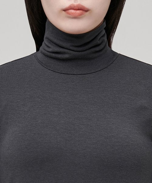 WOMENS TENCEL SLIM TURTLE NECK TEE #韓韶禧同款! - 16 COLORS DARK GREY