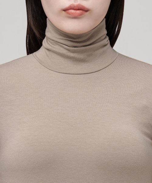 WOMENS TENCEL SLIM TURTLE NECK TEE #韓韶禧同款! - 16 COLORS BEIGE