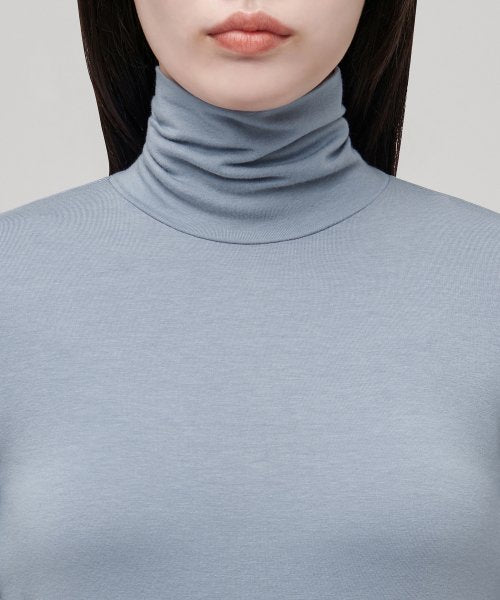 WOMENS TENCEL SLIM TURTLE NECK TEE #韓韶禧同款! - 16 COLORS GREY