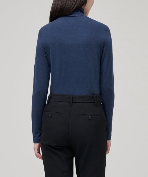 WOMENS TENCEL SLIM TURTLE NECK TEE #韓韶禧同款! - 16 COLORS NAVY