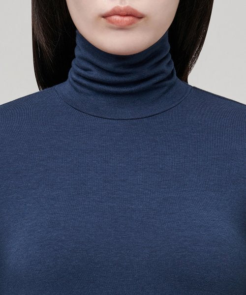 WOMENS TENCEL SLIM TURTLE NECK TEE #韓韶禧同款! - 16 COLORS NAVY