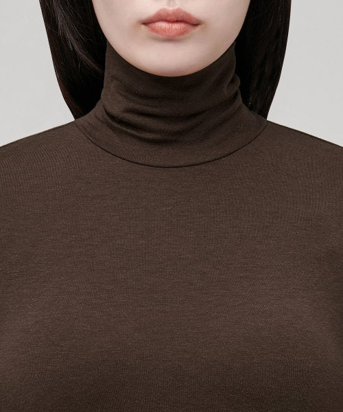 WOMENS TENCEL SLIM TURTLE NECK TEE #韓韶禧同款! - 16 COLORS BROWN